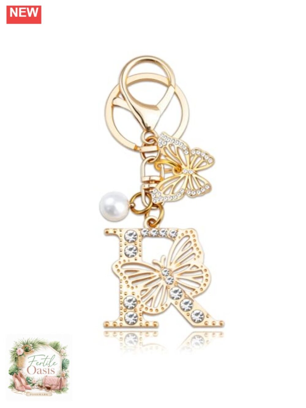 Butterfly Initial Keychain Bag Charm for Women Purse Handbag Accessory Gold